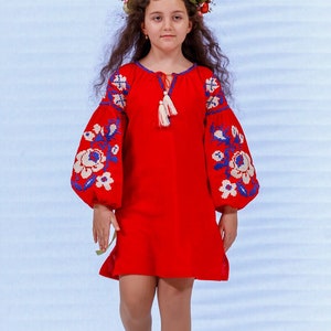 Vyshyvanka dress girl, Ukrainian vyshyvanka for girl, Linen dress with floral embroidery, Kids linen dress, Embroidered ethnic Ukraine dress