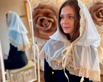 Hooded mantilla, Catholic mass veil, Catholic church veil, Catholic veil for mass, Traditional mantilla, Easter gift, Orthodox scarf