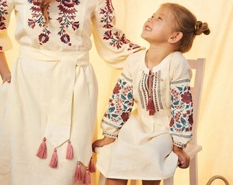 Ukrainian folk dress, Girl's boho dress Vyshyvanka, Embroidered dress for kids, Girl ethno tunic, Ukrainian dress milky dress for girl