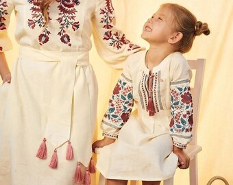 Ukrainian folk dress, Girl's boho dress Vyshyvanka, Embroidered dress for kids, Girl ethno tunic, Ukrainian dress milky dress for girl