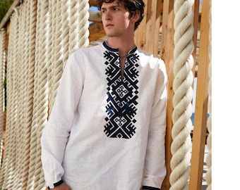 Ukrainian embroidered shirt Vyshyvanka for man, Ukrainian Vyshyvanka, Ukraine Sorochka, White linen shirt, Ethno style embroidered clothing