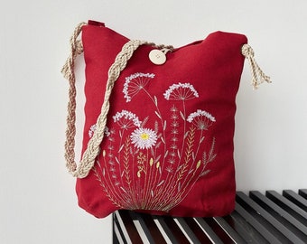 Small crossbody bags for women, Red crossbody bag, Embroidered bag, Boho bag crossbody, Crossbody bag for woman medium, Gift for her