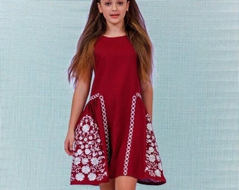Vyshyvanka dress for girls, Red linen dress, Embroidered linen dress for girls, Boho linen dress, Birthday gift for