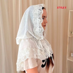 Linen veil mantilla, Lace veil, Milky cathedral veil, Cathedral veil mantilla, Church covering, Orthodox prayer veil, Mantilla de misa
