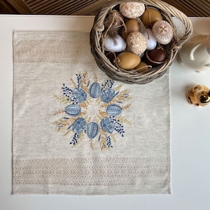 Orthodox Easter basket cover, Easter rushnyk, Embroidered pascha basket cover, Traditional ukrainian towel with egg decoration, Easter decor
