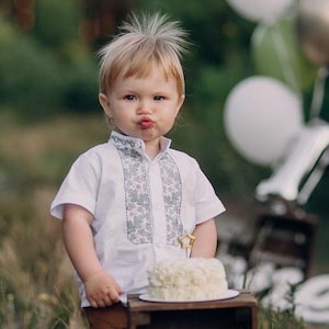 Baby boy Ukrainian Vyshyvanka shirt, Newborn cotton shirt, Baby embroidered boho shirt, Newborn one year outfit, Embroidery baby shirt