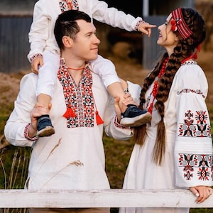 Slavic shirt for men, Ukrainian Vyshyvanka, Men&#39;s linen shirt with red and black traditional embroidery, Embroidered shirt, Organic shirt