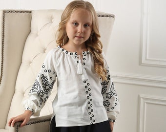 Kids vyshyvanka blouse for girls, Ukrainian embroidered shirt for kids, Slavic shirt for baby, Linen blouse with floral embroidery