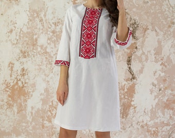 Hemp dress,White Linen Embroidered Dress,Ukrainian Slavic Dress,Romanian dress,Folk dress,Ethnic dress,Vyshyvanka,Plus size clothing