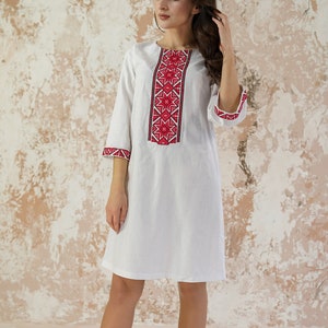 Hemp dress,White Linen Embroidered Dress,Ukrainian Slavic Dress,Romanian dress,Folk dress,Ethnic dress,Vyshyvanka,Plus size clothing White