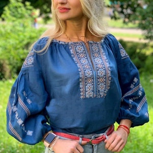 Ukrainian embroidered linen blouse for women, Ukrainian vyshyvanka blouse, Traditional linen blouse with folk embroidery, Boho style top