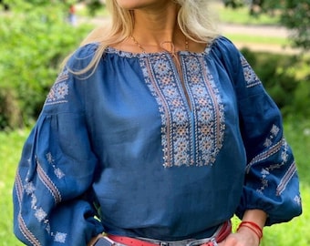 Ukrainian embroidered linen blouse for women, Ukrainian vyshyvanka blouse, Traditional linen blouse with folk embroidery, Boho style top