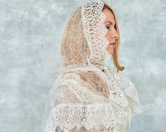 Lace mantilla veil for church, Mass veil, Christening shawl, Church veil, Christian scarves