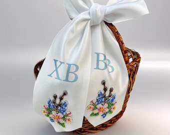 Floral Easter basket bow sash, Beaded Ukrainian Easter basket cover, Handmade embroidery, Ukrainian basket bows, Easter gifts, Easter decor