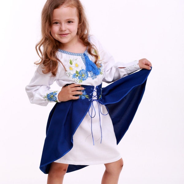 Ukrainian folk dress for girls, Ukrainian vyshyvanka for kids, Embroidered slavic dress with floral embroidery, Ukrainian girls costume
