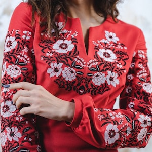Romanian blouse embroidered flowers, Balloon sleeve floral blouse,Fitted embroidered shirt,Cross stitch embroidery,Women&#39;s top,Birthday gift