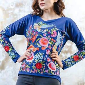 Floral embroidered sweatshirt women,Plus size sweatshirt,Romanian blouse,Sweaters for women,Birthday gift,Organic cotton women&#39;s sweatshirt