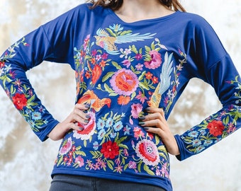 Floral embroidered sweatshirt women,Plus size sweatshirt,Romanian blouse,Sweaters for women,Birthday gift,Organic cotton women&#39;s sweatshirt