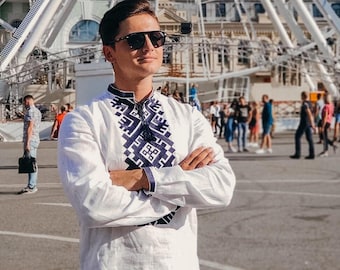 White Vyshyvanka for men, Ukrainian embroidery shirt, Men's traditional embroidered linen shirt, Ukrainian shirt sorochka, National clothes