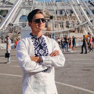 White Vyshyvanka for men, Ukrainian embroidery shirt, Men&#39;s traditional embroidered linen shirt, Ukrainian shirt sorochka, National clothes