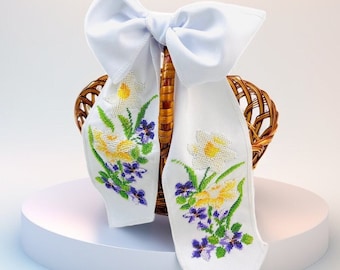 Easter basket sash, Embroidery Easter basket bow, Beaded bow for easter basket or home decor, baby photoshoots, Ukrainian Easter gift