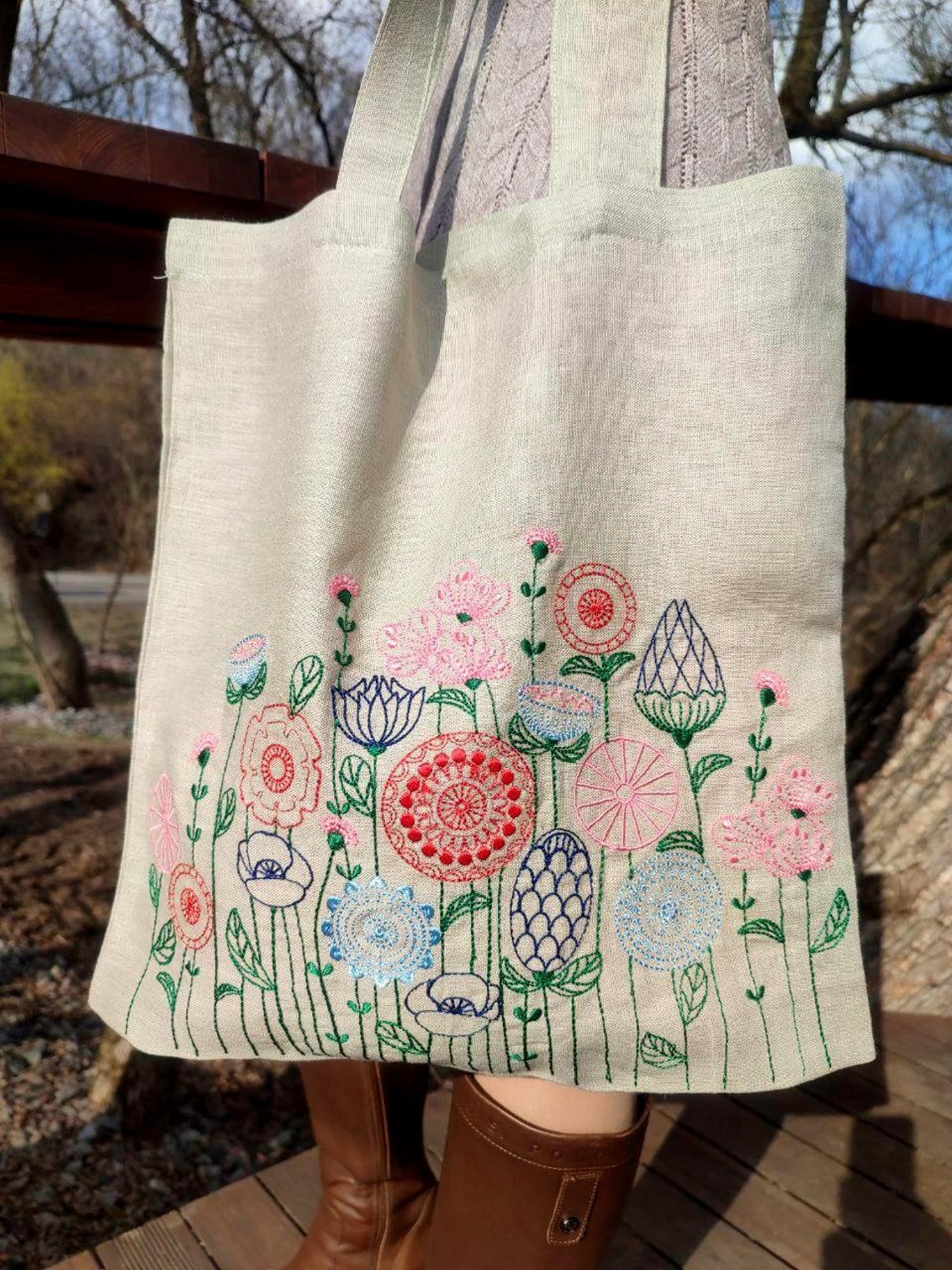 Botanical flower tote bag Wildflower tote bag Linen bag Etsy