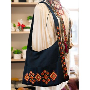 Cloth crossbody purse, Women handbag, Fabric purse, Black boho purse, Embroidered tote bag, Cottagecore purse, Anniversary gifts