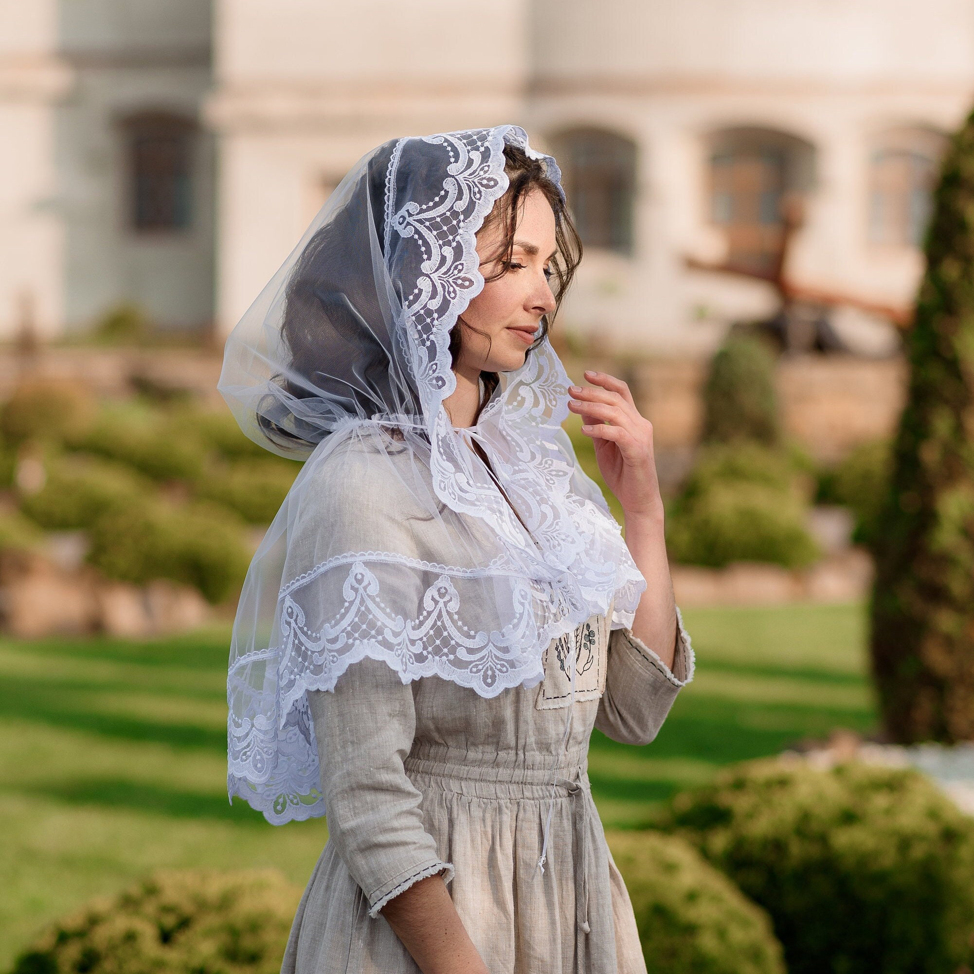 Hooded Mantilla Wedding Veil, Opaque Veil, Lace Wedding Veil 