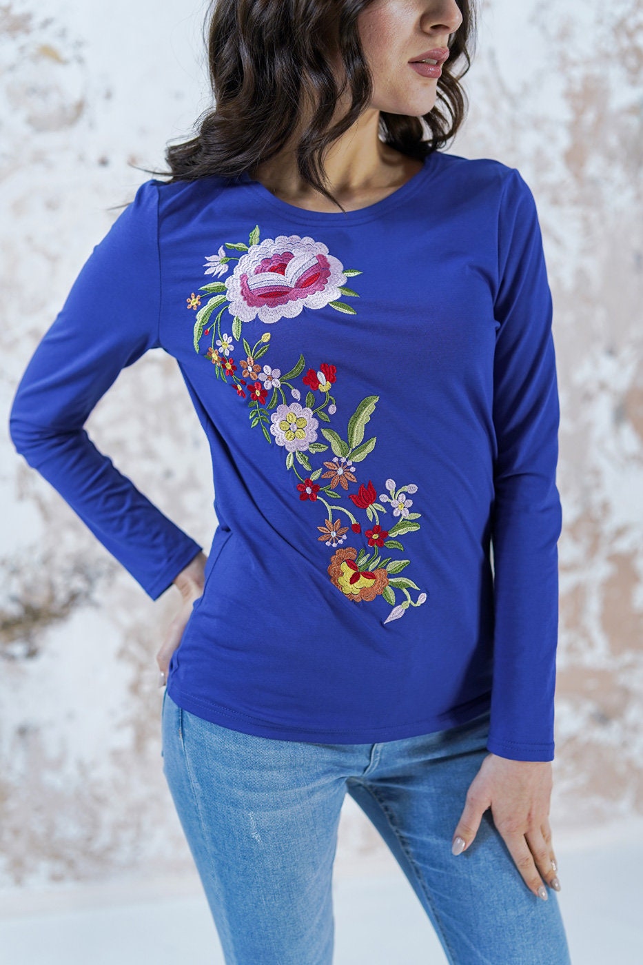 Embroidered Flower Long Sleeve Shirt - Ready to Wear