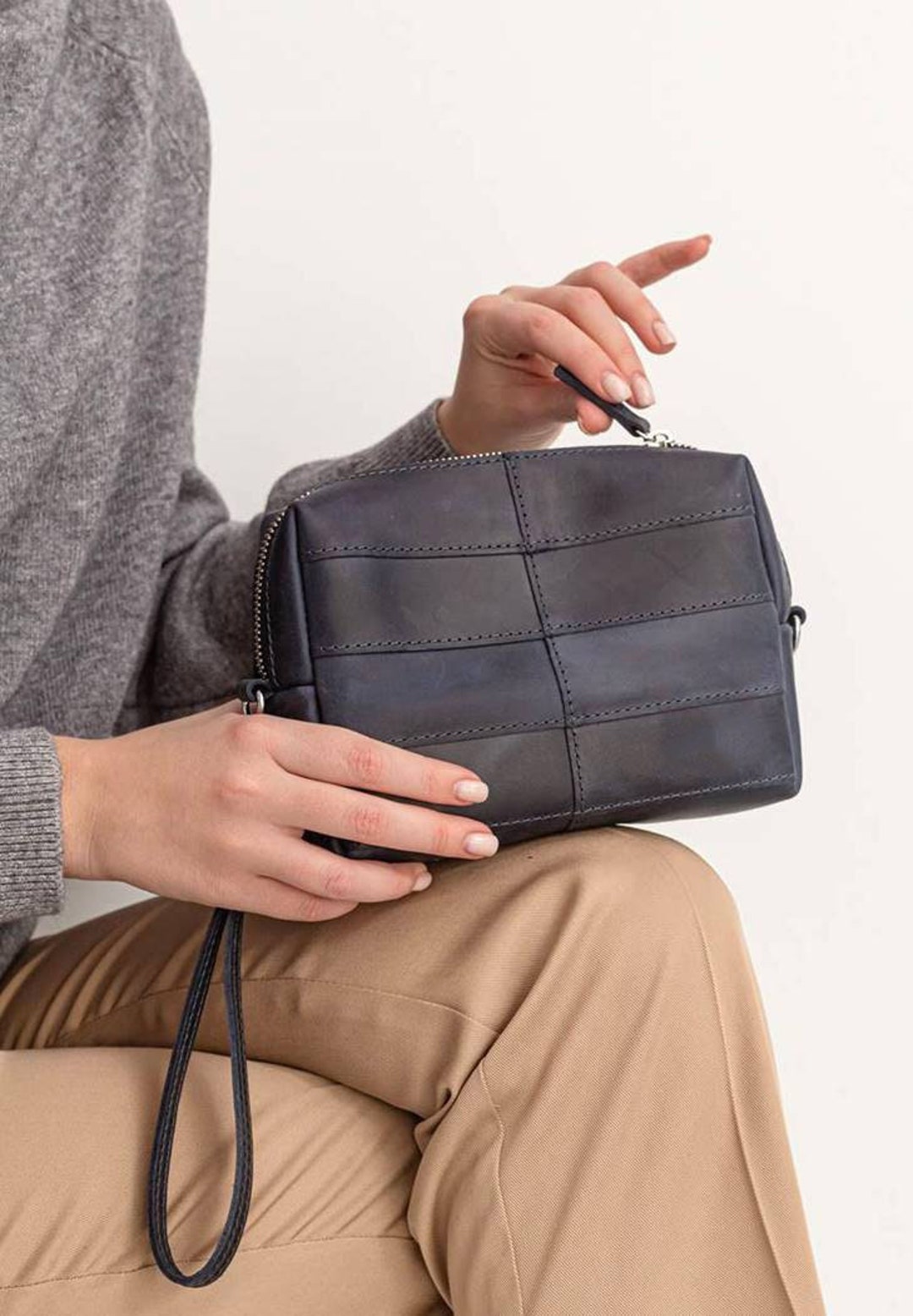 Genuine Leather Makeup Bag, Personalized Makeup Bag, Custom Bridesmaid