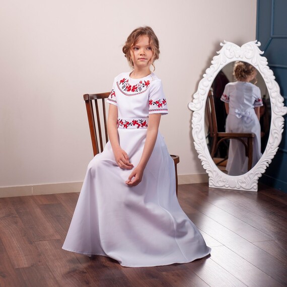 knee length dresses for ladies First Communion Flower Girl Dress Lace Up Long Sleeves Pageant Ball Gowns Long Wedding Dress Formal Party Maxi Gown, Ivory / 10