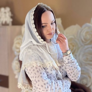 Chapel veil catholic, Mantillas, Christening veil, Catholic mass veil in milky color, Baptism gift, Birthday gift for mother or grandma