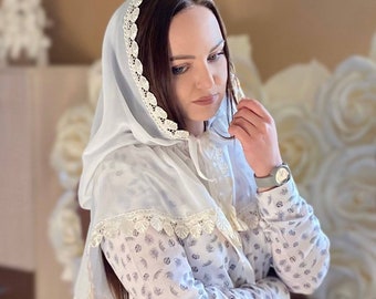 Chapel veil catholic, Mantillas, Christening veil, Catholic mass veil in milky color, Baptism gift, Birthday gift for mother or grandma