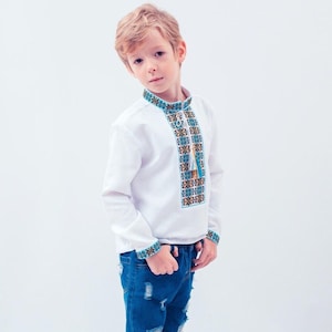 Boy&#39;s traditional shirt, Embroidered Ukrainian shirt vishyvanka for a boy, Ukrainian sorochka shirt with embroidery, Vyshyvanka for Boys