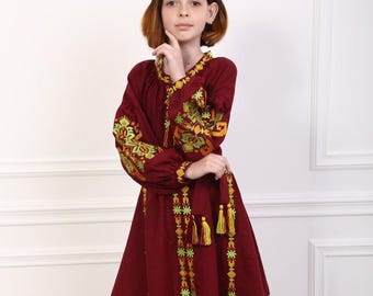 Ukrainian embroidered dress for girl, Kids ukrainian dress, Girls vyshyvanka, Girls bridesmaid dress, Traditional baby girl peasant dress