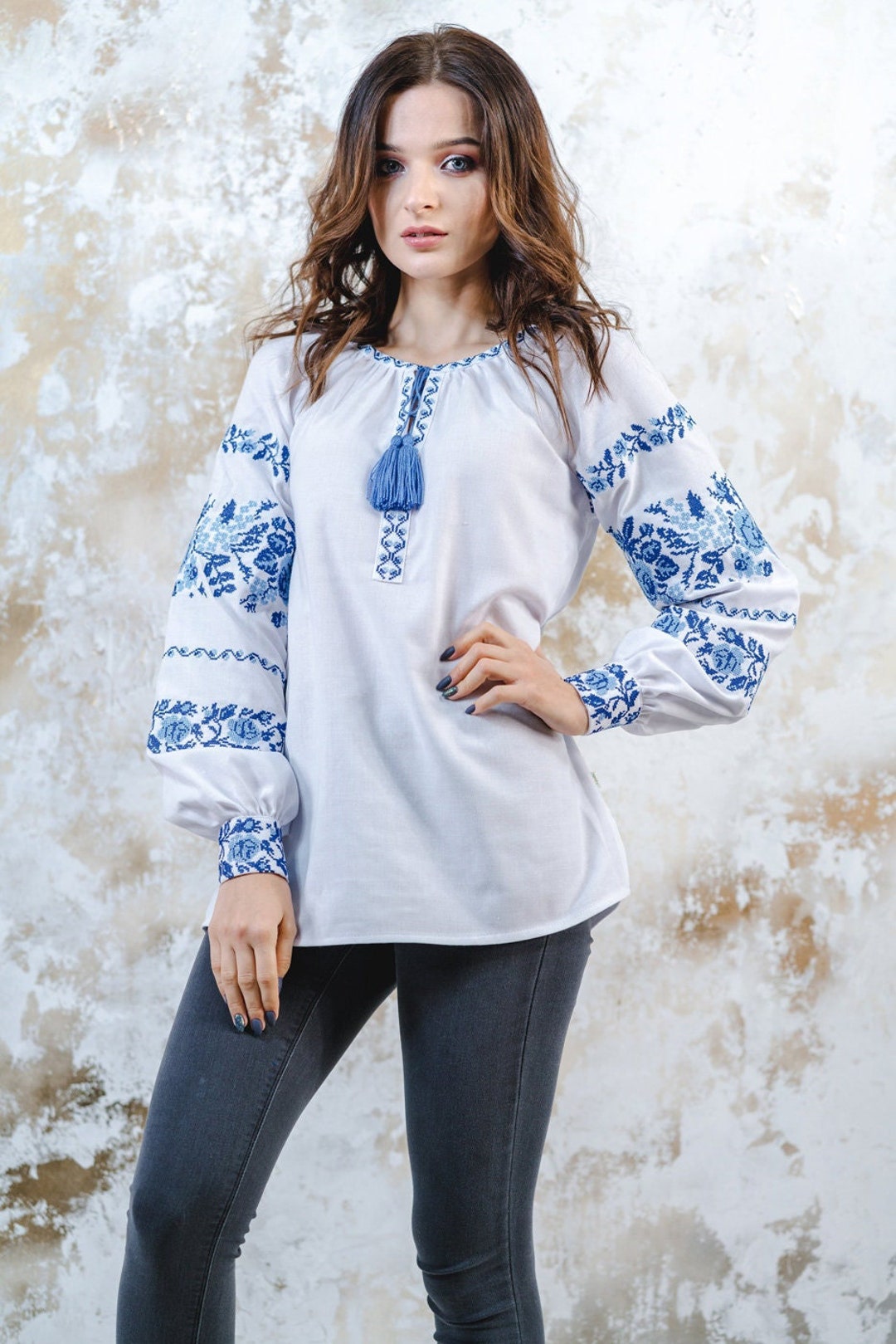 Traditional Ukrainian Embroidery Blouse, Floral Embroidered Shirt for