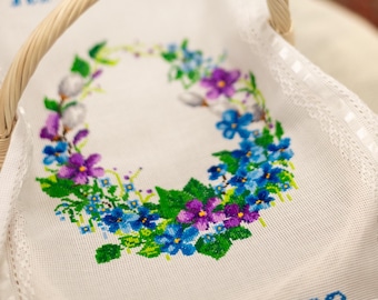 Ukrainian easter towel, Easter basket cover, Orthodox easter basket cover, Ukrainian embroidered easter towel, Handmade embroidery, Flowers