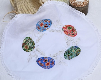 Orthodox easter basket cover, Easter table decor, Pascha basket cover, Easter egg centerpiece, Easter napkin with eggs embroidery