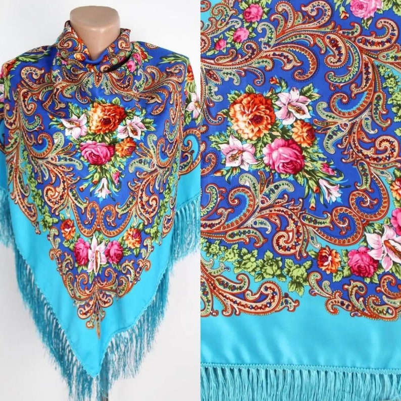 Slavic Shawl, Ukrainian Wool Shawl, Pavlovo Posad Shawl, Birthday Gift ...