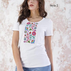 Mexican t-shirt botanical embroidery, Floral embroidered top, Women&#39;s embroidered blouses women, embroidered tshirt women, Embroidery tshirt