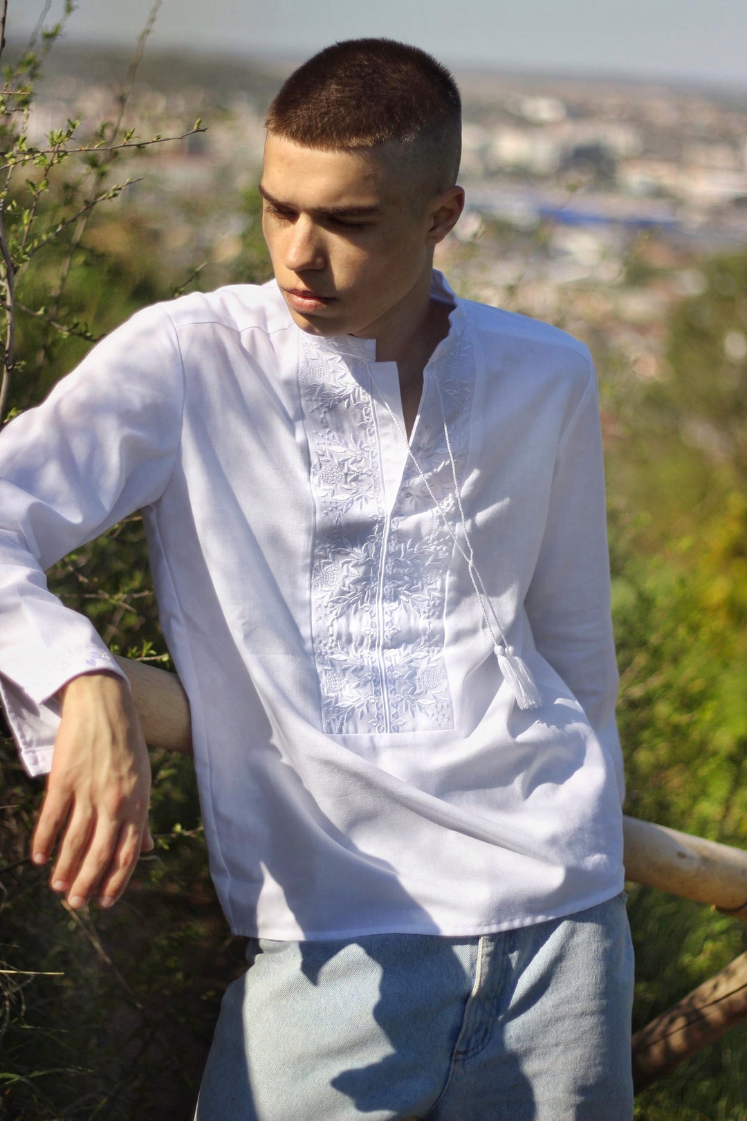 Ukrainian Vyshyvanka hand embroidered men’s white shirt