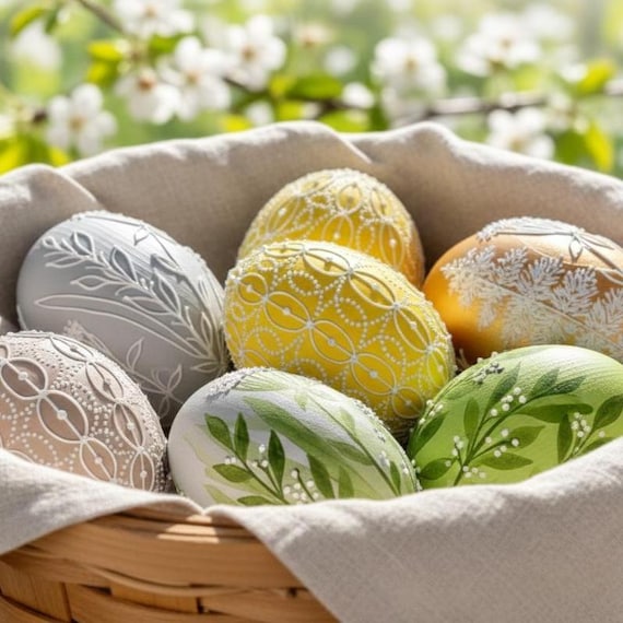 Hand-painted Easter egg ornaments set of 6, Botanical floral ornaments, Spring home decor, Pastel flowers designs, Easter hostess gift