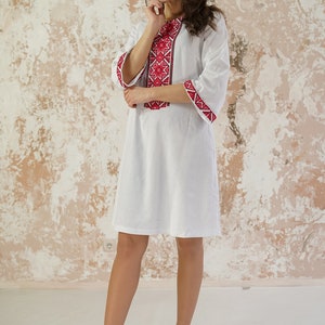Hemp dress,White Linen Embroidered Dress,Ukrainian Slavic Dress,Romanian dress,Folk dress,Ethnic dress,Vyshyvanka,Plus size clothing image 3