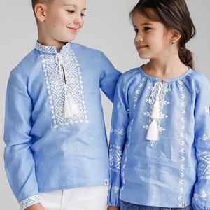 Children&#39;s linen embroidery Vyshyvanka for boy, Long sleeve traditional slavic shirt for a boy, Ukrainian Vyshyvanka, Gift for him