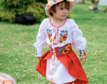 Kids national costume, Ukrainian ethnic dress, Polish folk costume, Ukrainian Vyshyvanka dress, Girls national dress with floral embroidery