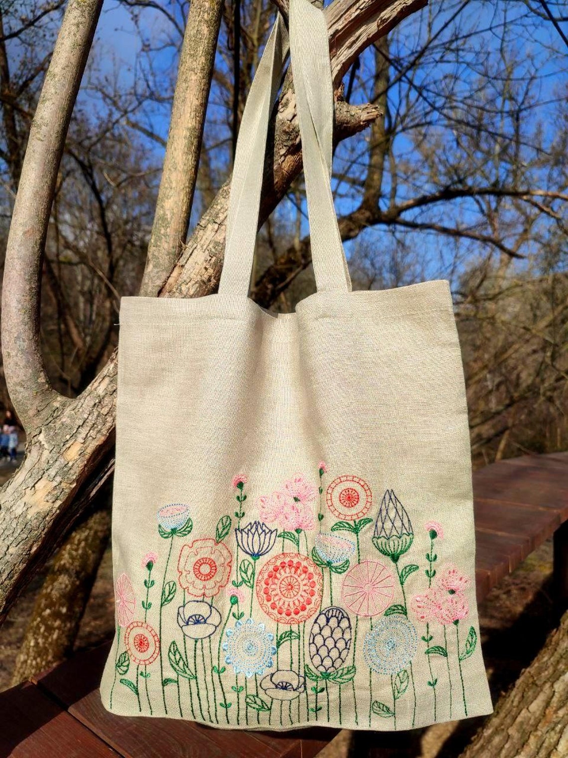 Botanical flower tote bag Wildflower tote bag Linen bag | Etsy