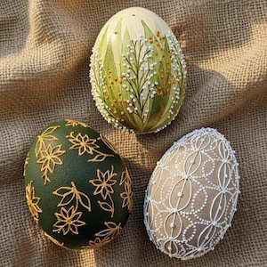 Set 3 Easter Ukrainian pysanky eggs, Hand-painted easter eggs, Wooden Easter eggs, Spring easter egg ornaments, Wooden easter decor