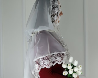 Chapel veil Mantilla for mass, Lace veil mantilla, Hooded veil, Infinity veil, Catholic veil, Church Veil, Orthodox Veil