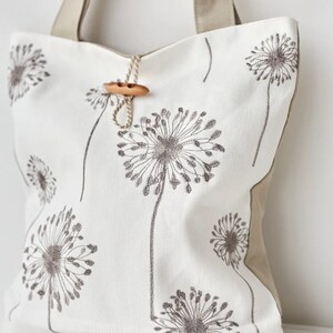 Dandelion bag, Large boho bag, Zippered tote bag, Embroidered totes, Linen shoulder bag, Eco friendly bag, Wildflower tote bag, Gift for mom image 3