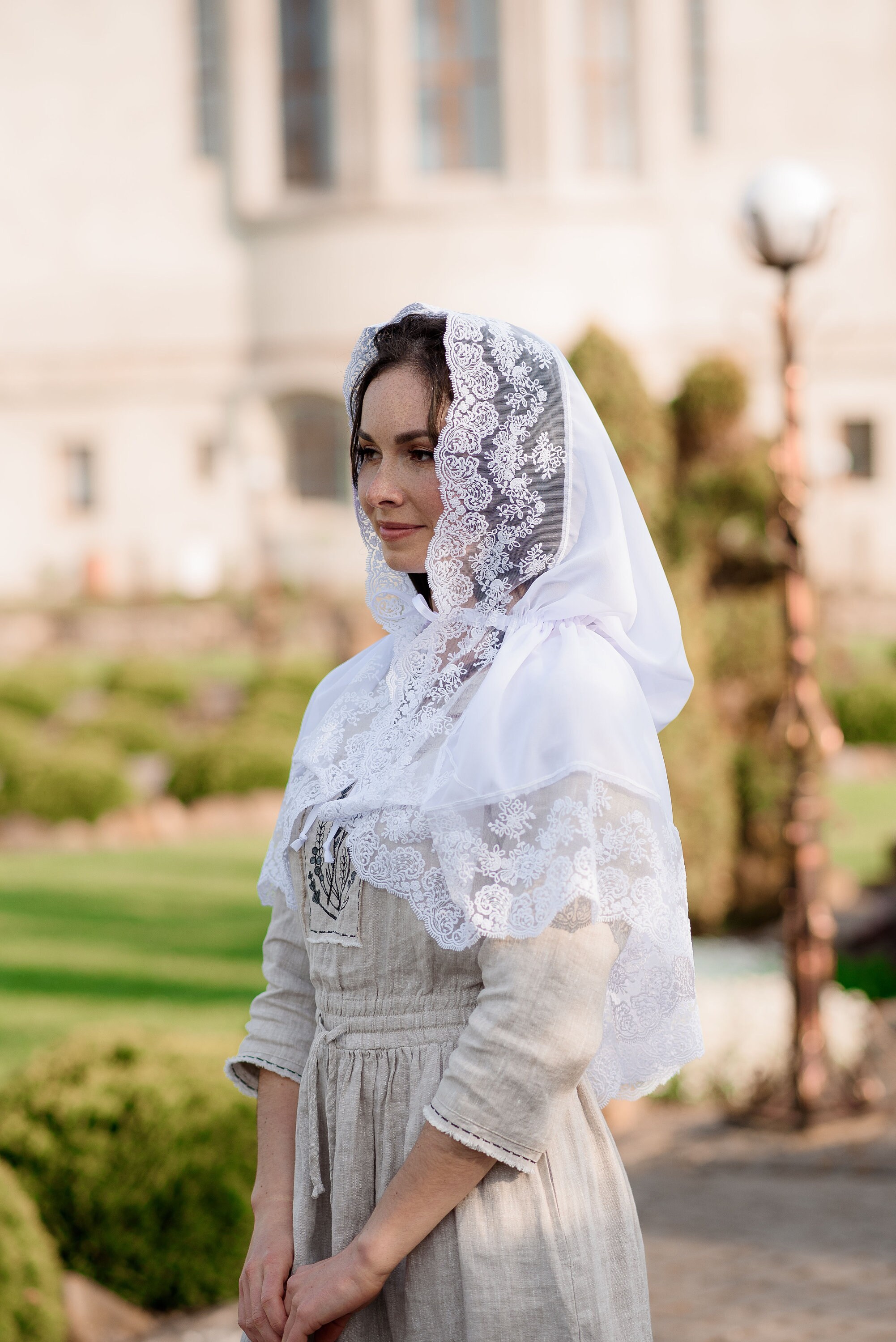 Flower Lace Veil Hooded Mantilla, Orthodox Christian Head  display picture 2